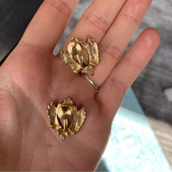 Vintage Gold and White Lion Shield Crest earrings - Picture 2 of 5